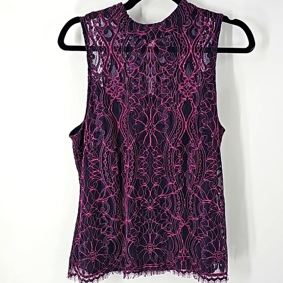 WHBM Lace Top with Teardrop Back+Fringe Hem Omb Blu Raspberry Rose Color - Picture 1 of 17